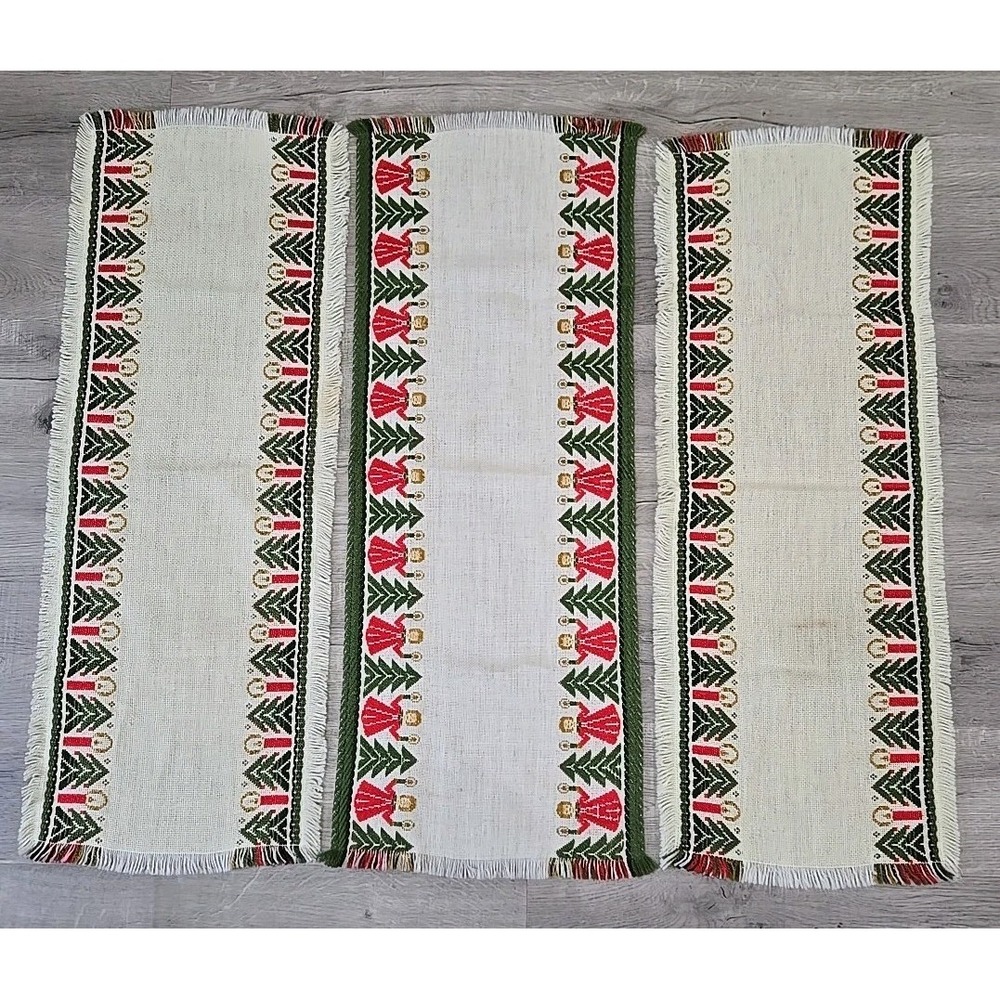 3 Vintage Scandinavian Christmas Runner Red Lucia Girls Trees Nordic‎ Folk Art
